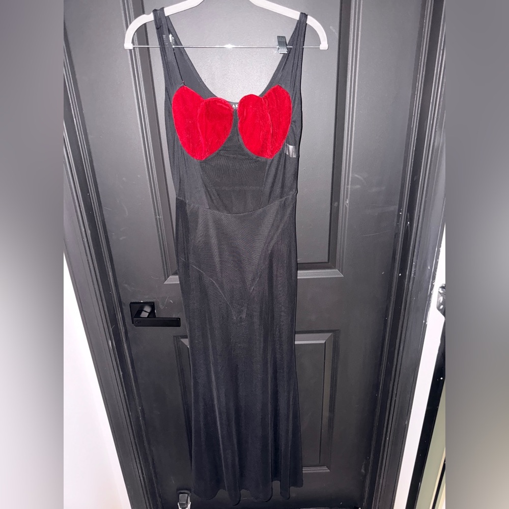 Akira Size M Black Mesh Dress with Red Heart Detail worn once